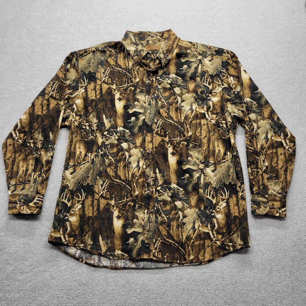 Morgan Creek Outfitters Deer Camo Button Up Hunting Shirt Mens XL